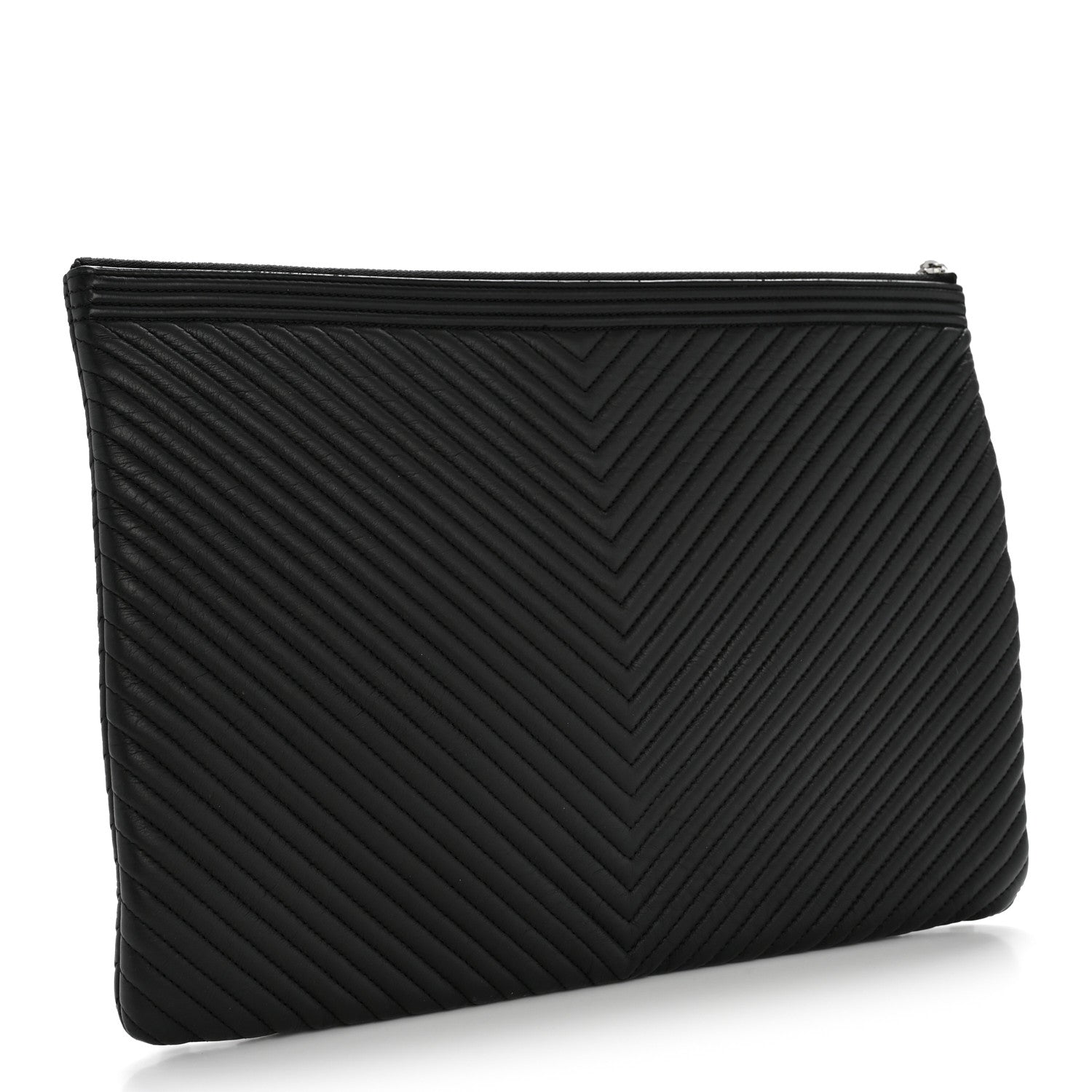 Chanel Calfskin Chevron Quilted Large Boy Cosmetic Case Black 3 of 9