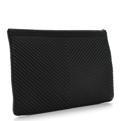 Chanel Calfskin Chevron Quilted Large Boy Cosmetic Case Black 3 of 9
