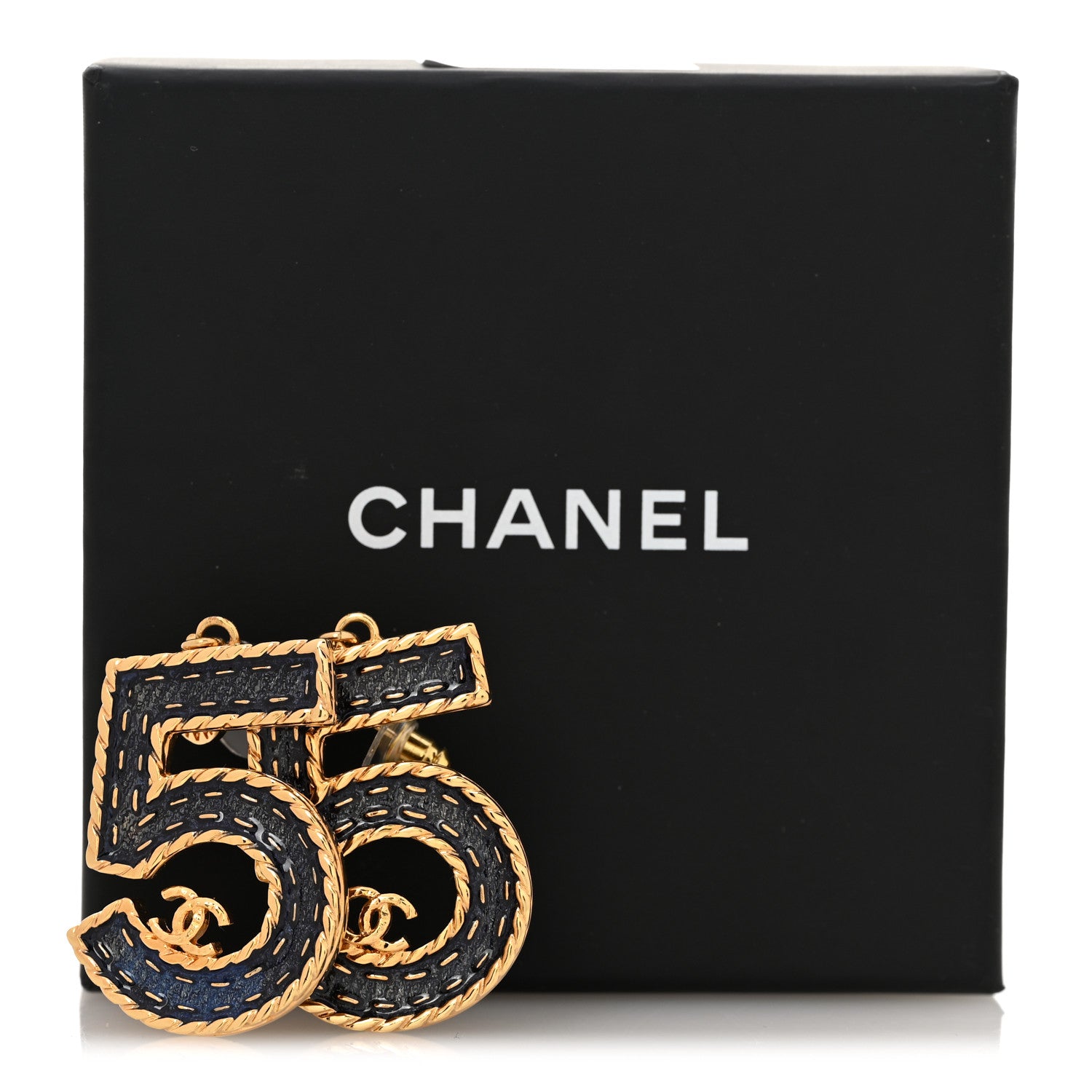 Chanel Metal Enamel CC No 5 Rope Drop Earrings Gold Denim Blue 5 of 5