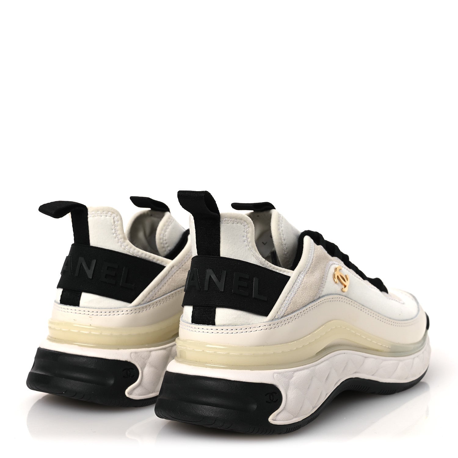Chanel Velvet Calfskin Mixed Fibers CC Sneakers 38 White 38 Ivory Black 5 of 11