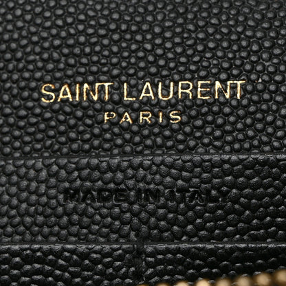 Saint Laurent Grain De Poudre Matelasse Chevron Monogram Chain Wallet Black 6 of 10