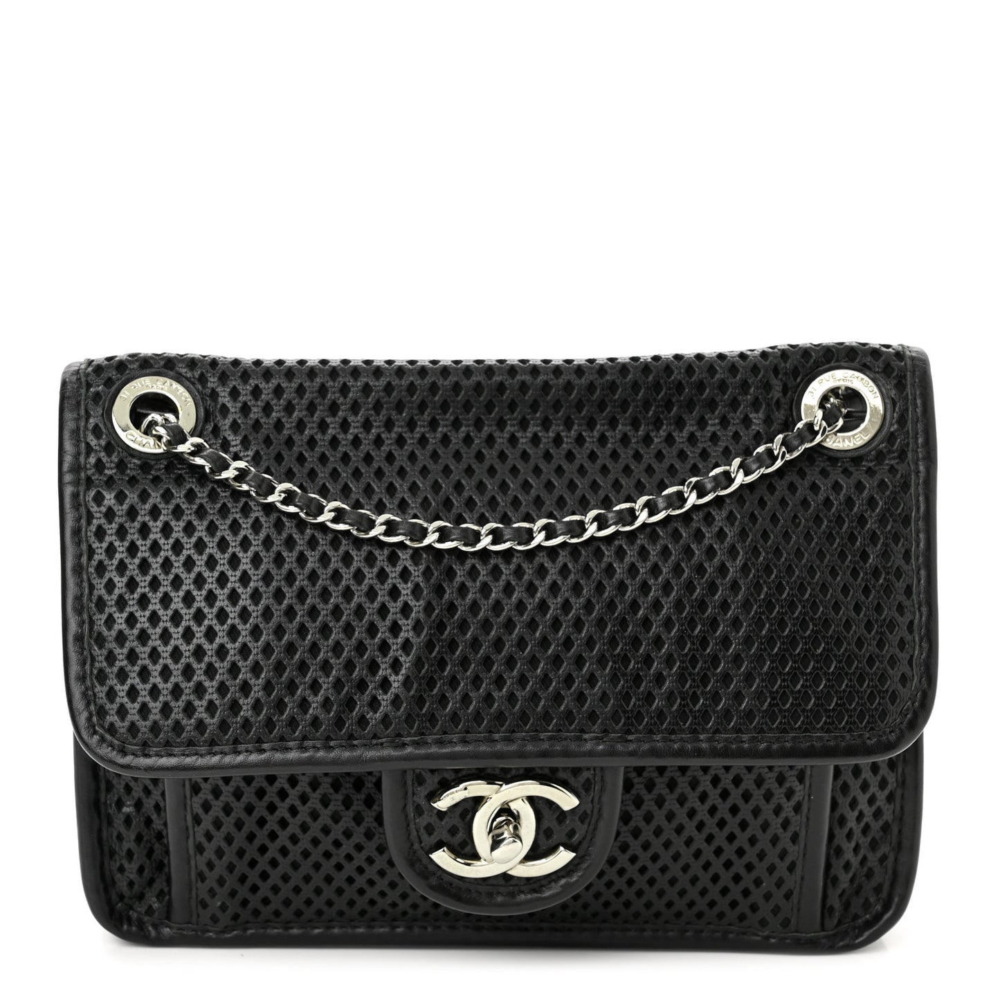 Metallic Perforated Calfskin Small Up In The Air Flap Black