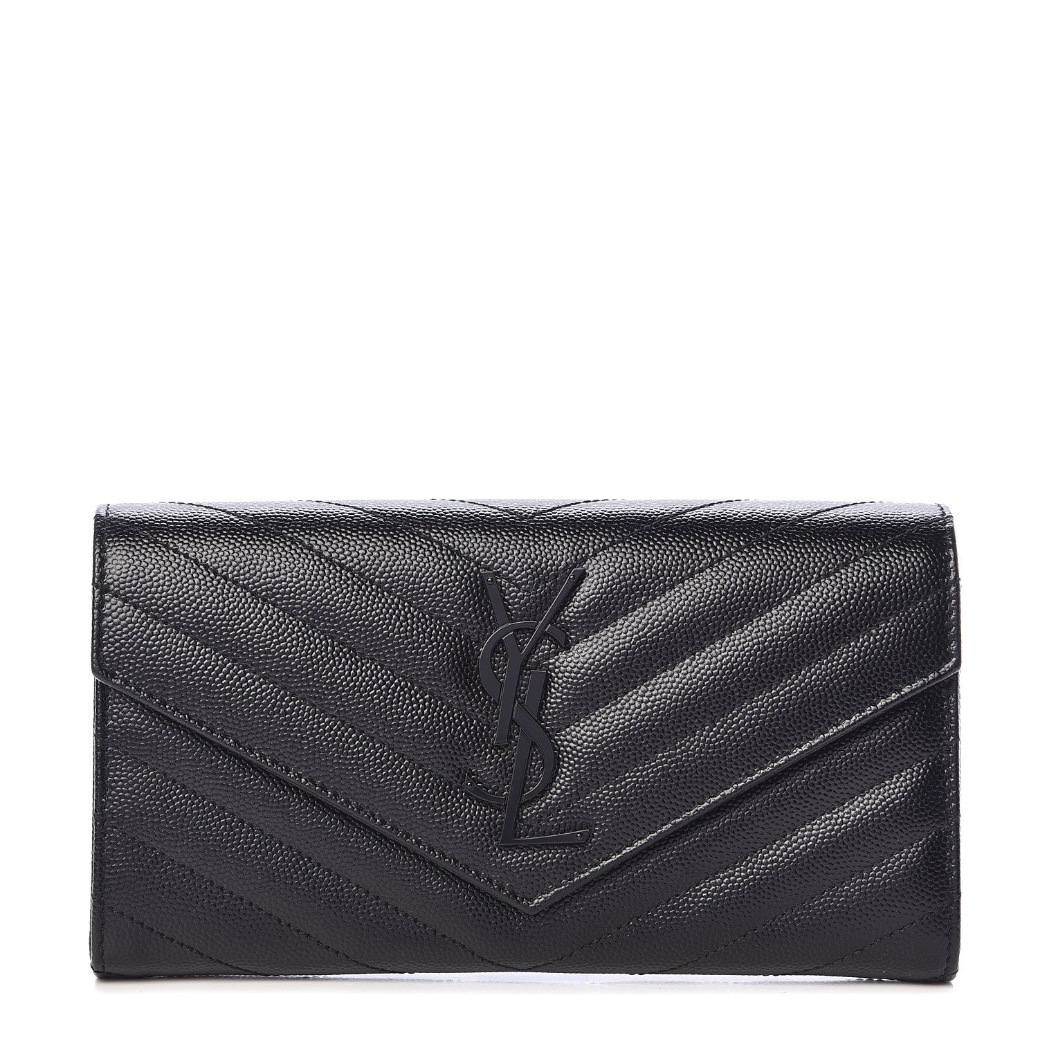 Saint Laurent Grain De Poudre Matelasse Chevron Monogram Flap Wallet Black 1 of 8