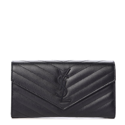 Saint Laurent Grain De Poudre Matelasse Chevron Monogram Flap Wallet Black 1 of 8