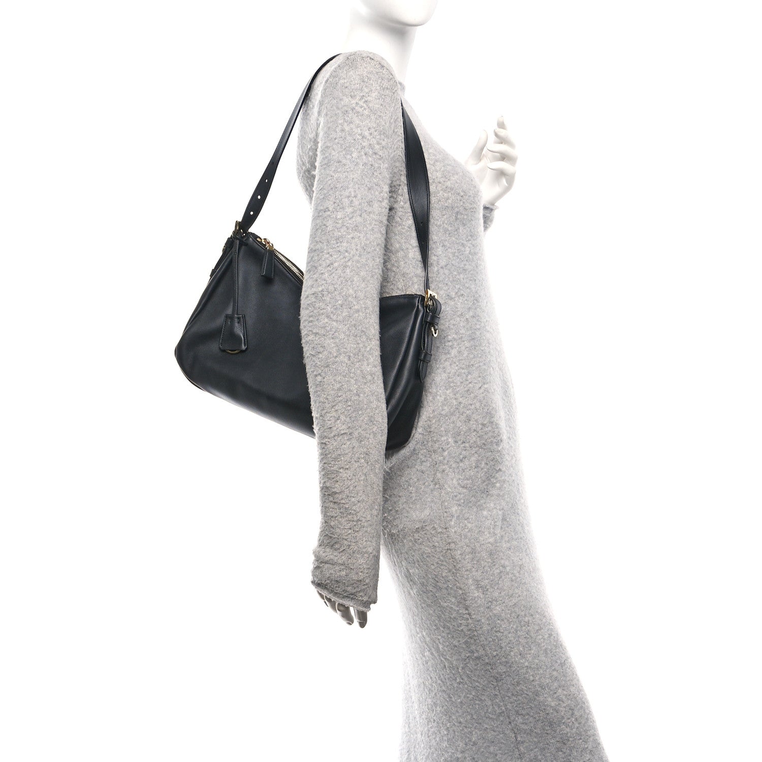 Prada Soft Calfskin Large Aimée Shoulder Bag Black 3 of 9