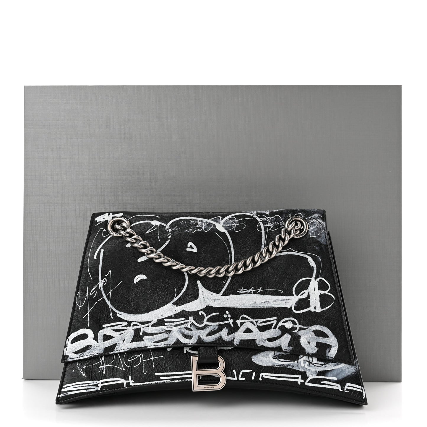 Agneau Arena Graffiti Medium Crush Chain Bag Black White