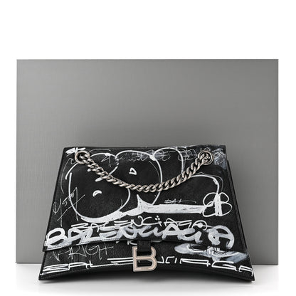 Balenciaga Agneau Arena Graffiti Medium Crush Chain Bag Black White 11 of 11