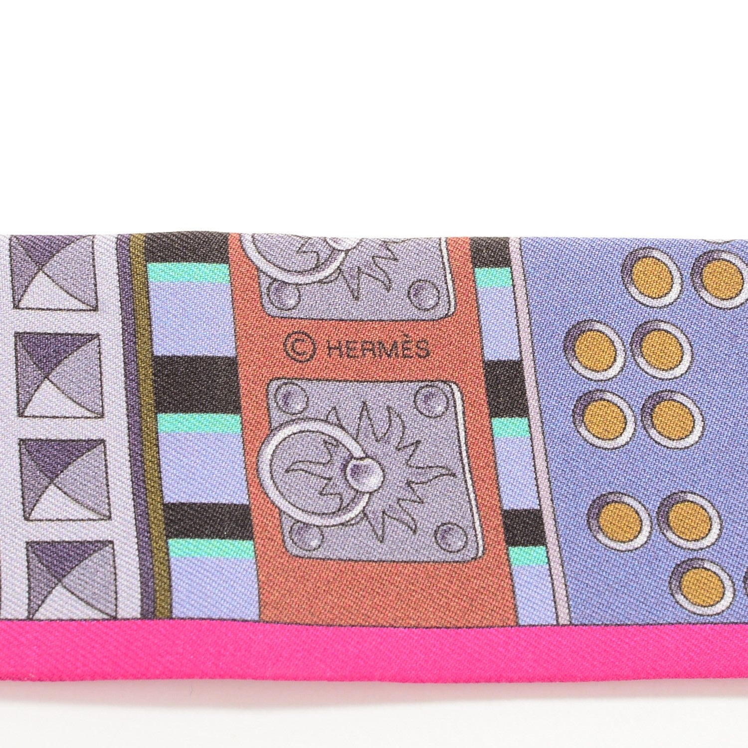 Hermes Silk Colliers de Chiens Twilly Fuchsia Vert Mauve 4 of 5