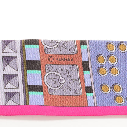 Hermes Silk Colliers de Chiens Twilly Fuchsia Vert Mauve 4 of 5