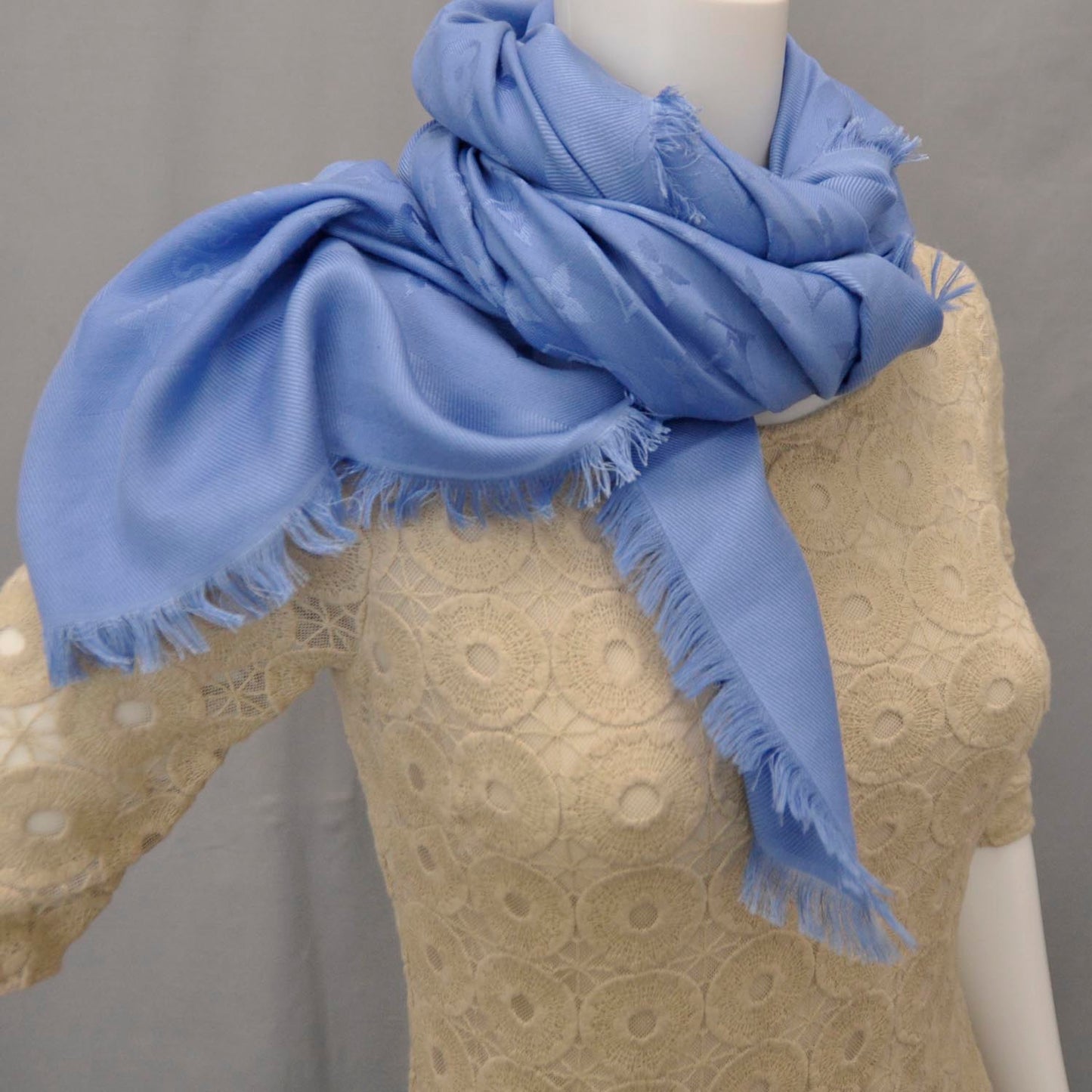 Wool Silk Monogram Shawl Blue