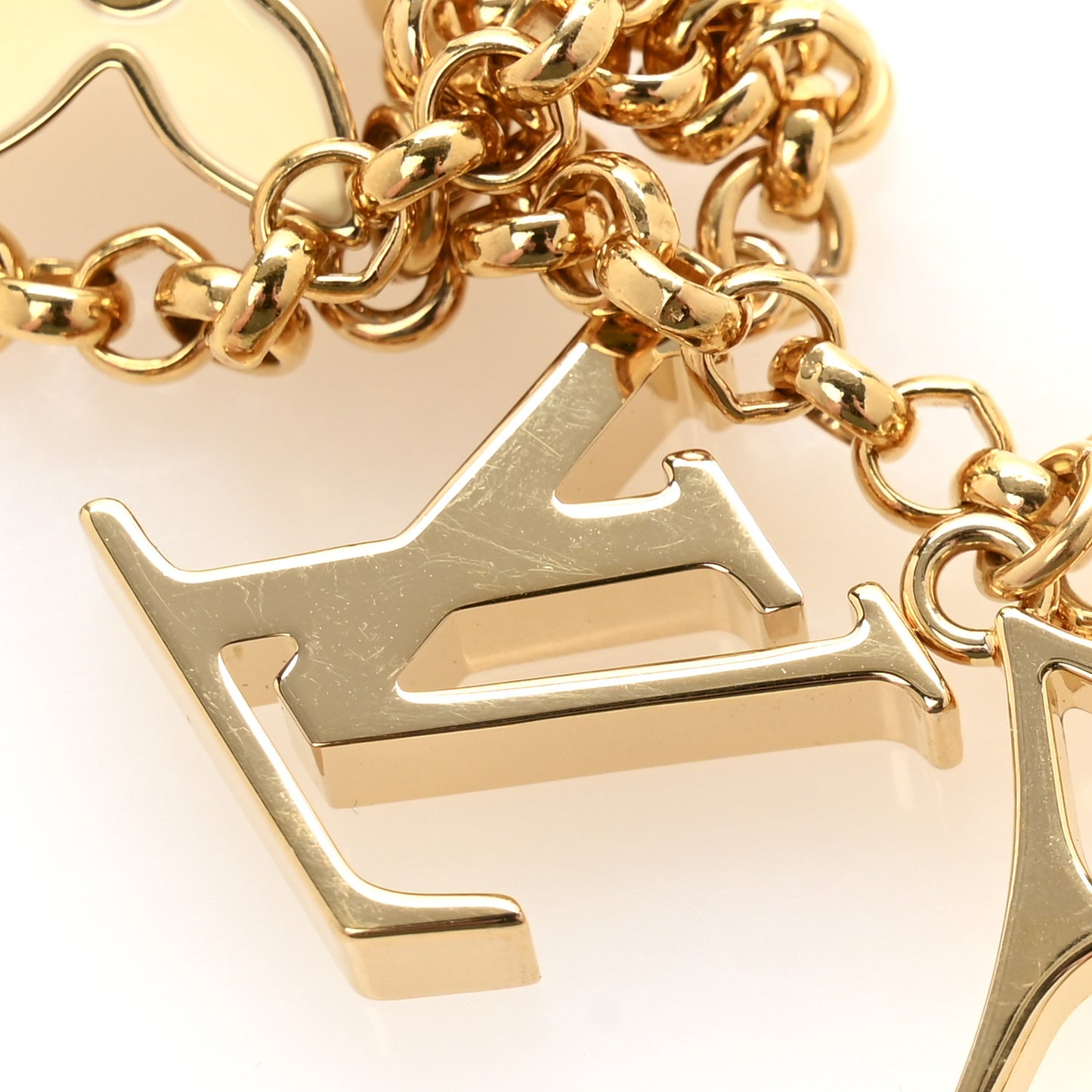 Brass Enamel Fleur De Monogram Bag Charm Chain Gold