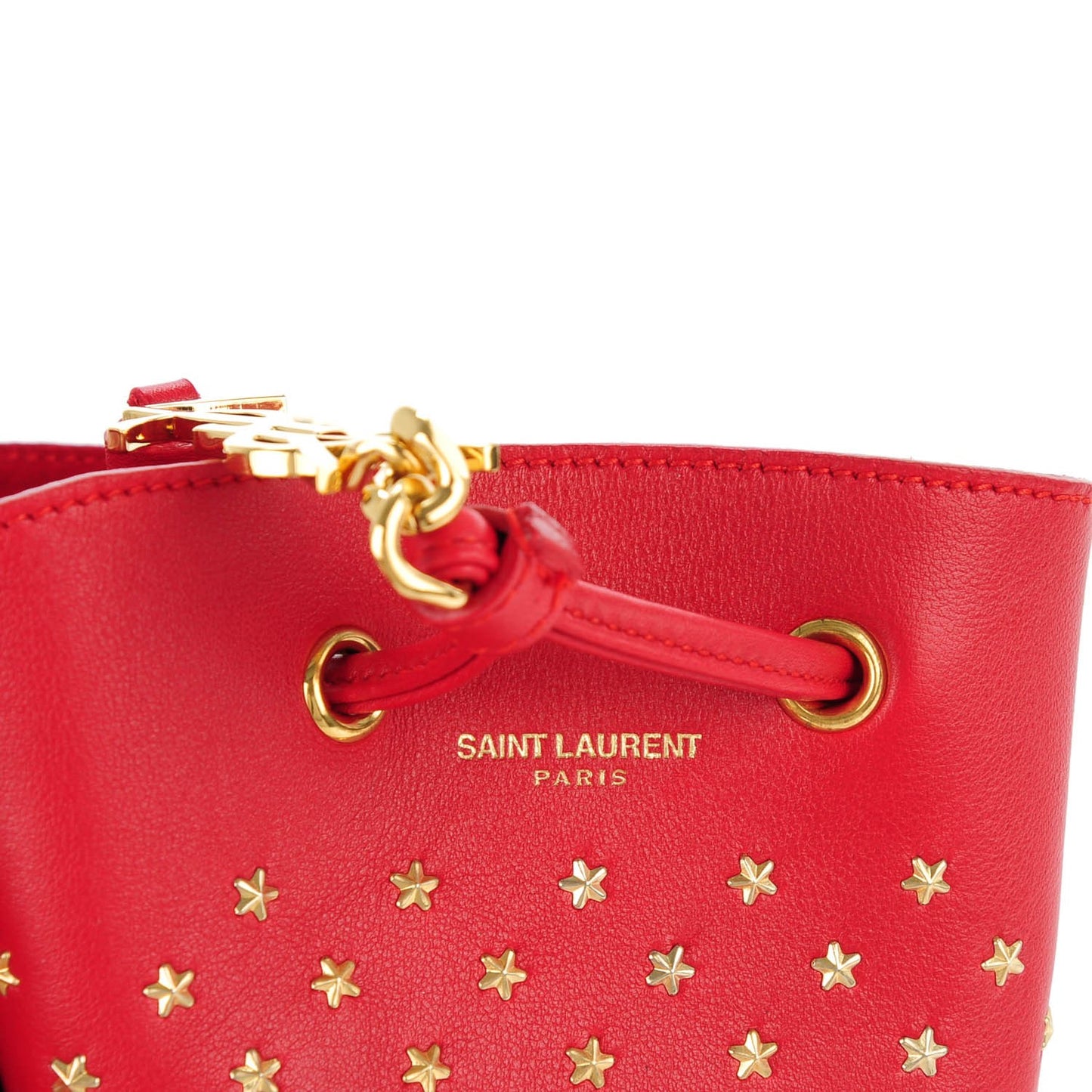 Calfskin Star Studded Small Monogram Bucket Bag Red