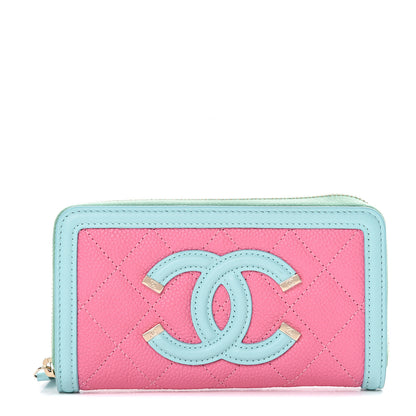 Chanel Caviar Quilted Medium Filigree Zip Around Wallet Pink Blue Green 1 of 8