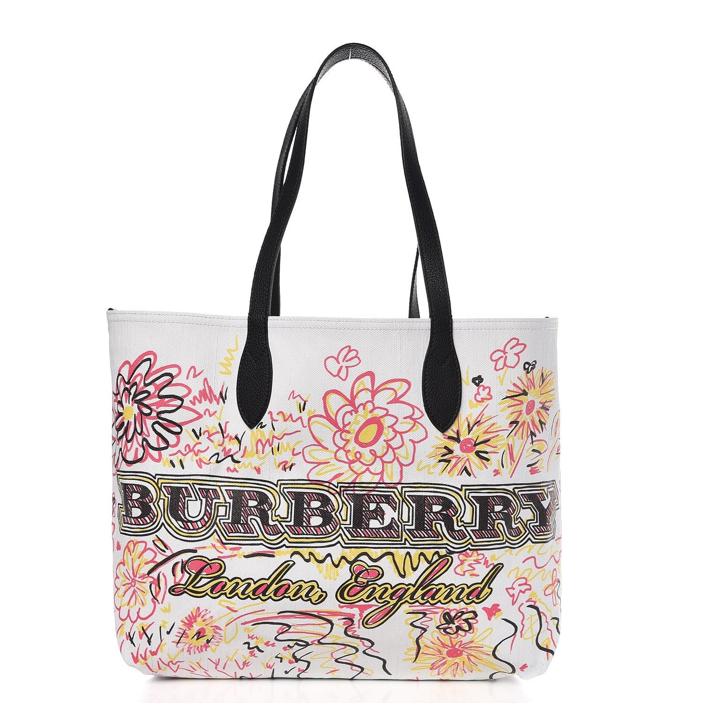 Coated Canvas Medium Reversible Doodle Tote White Black Pink