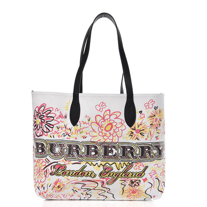 Burberry Coated Canvas Medium Reversible Doodle Tote White Black Pink 1 of 13