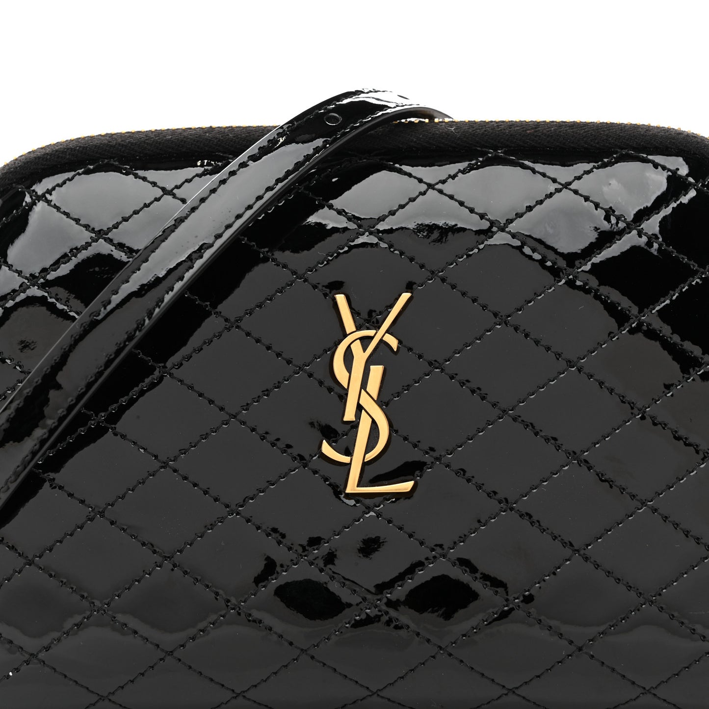Patent Quilted Gaby Zipped Pouch Black
