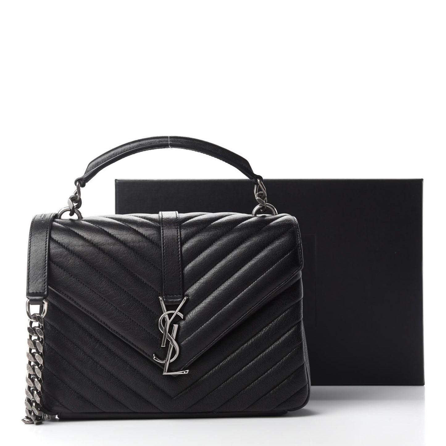 Sheepskin Matelasse Chevron Monogram Medium College Bag Black
