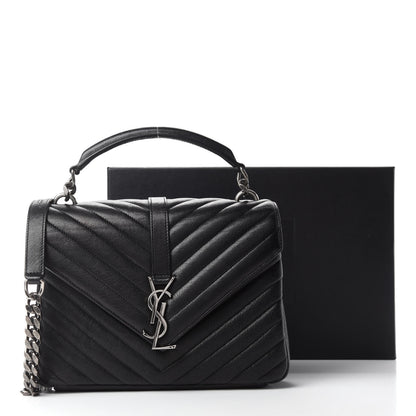 Saint Laurent Sheepskin Matelasse Chevron Monogram Medium College Bag Black 13 of 13