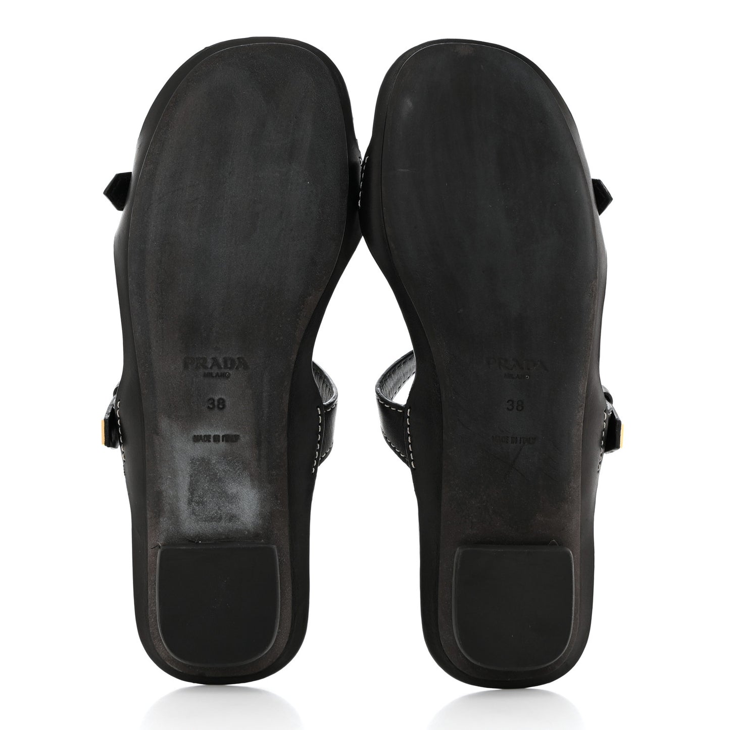 Calfskin Sandali Two Strap Flat Sandals 38 Black