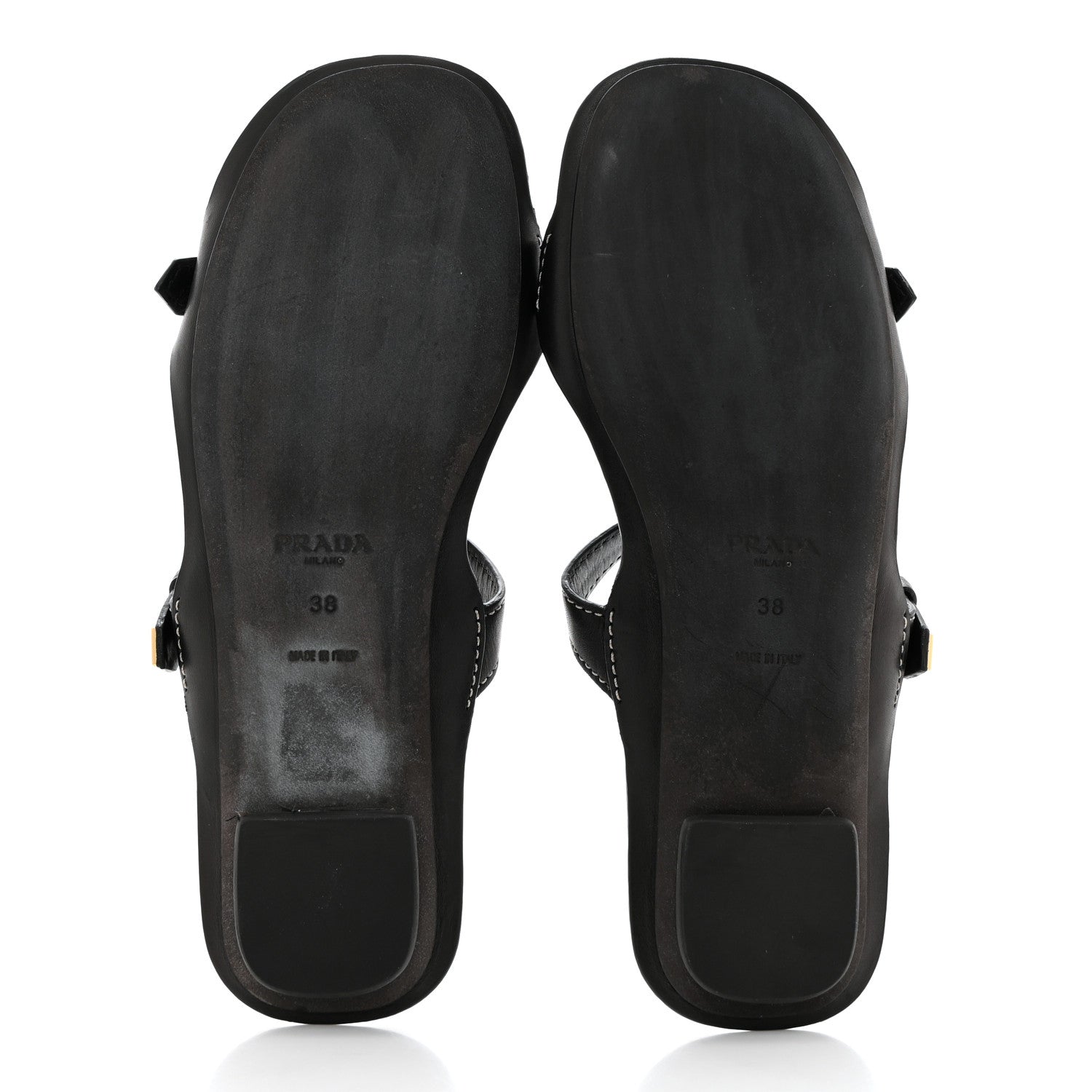 Prada Calfskin Sandali Two Strap Flat Sandals 38 Black 5 of 7