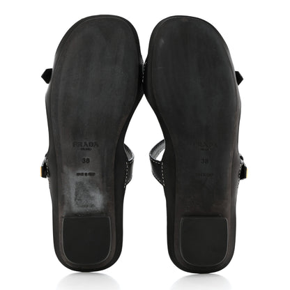 Prada Calfskin Sandali Two Strap Flat Sandals 38 Black 5 of 7