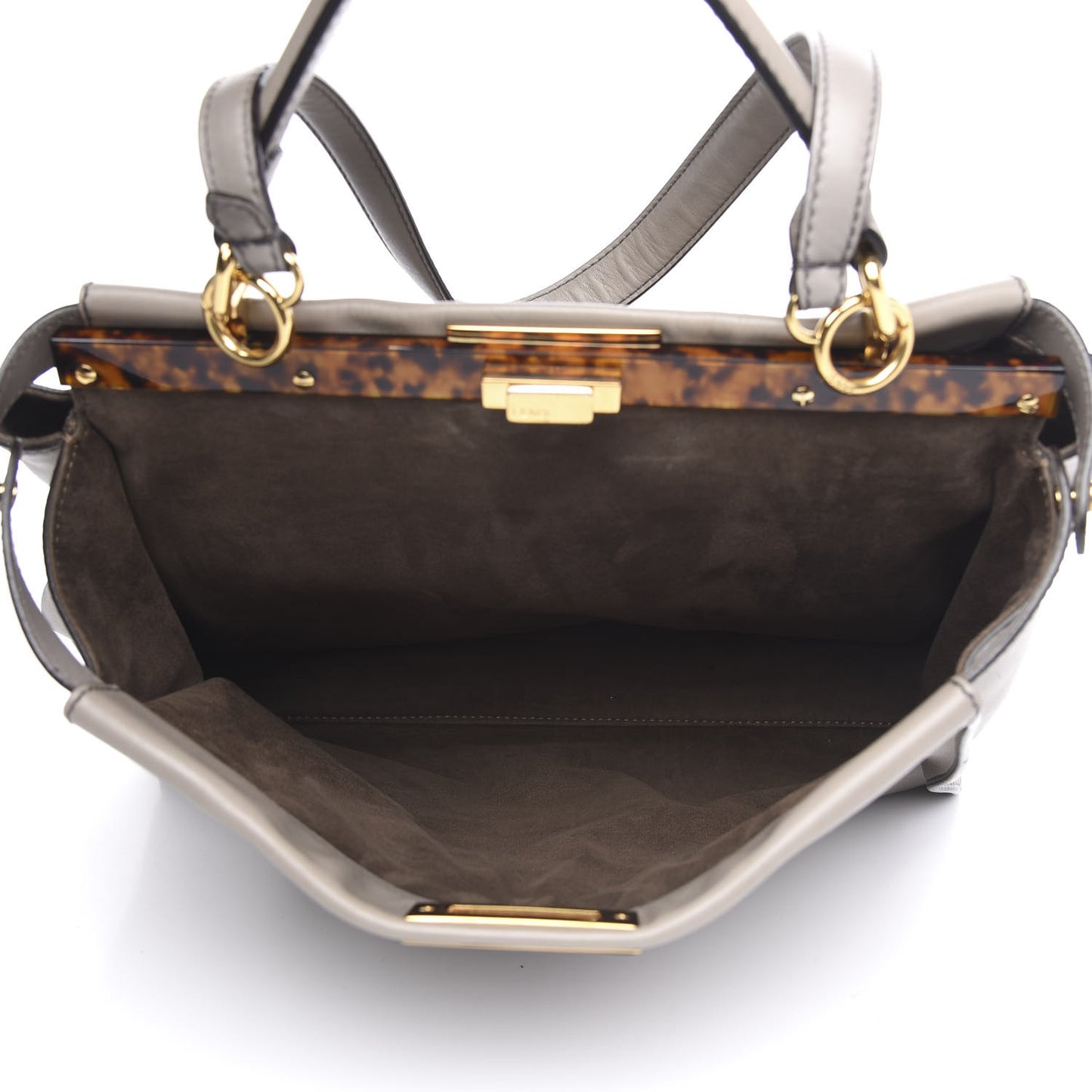 Vitello Seta Suede Plexiglass Tortoise Large Peekaboo Iconic Satchel Asfalto Marrone