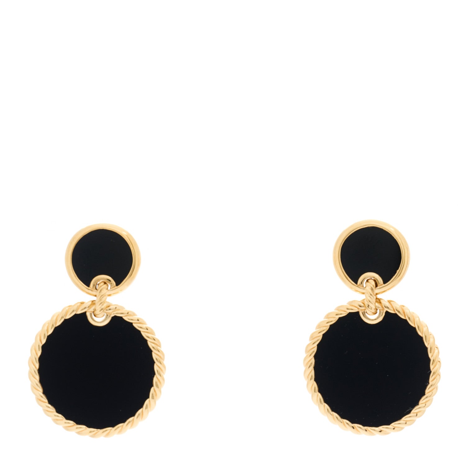 David Yurman DAVID YURMAN 18K Yellow Gold Onyx DY Elements Double Drop Earrings 1 of 4