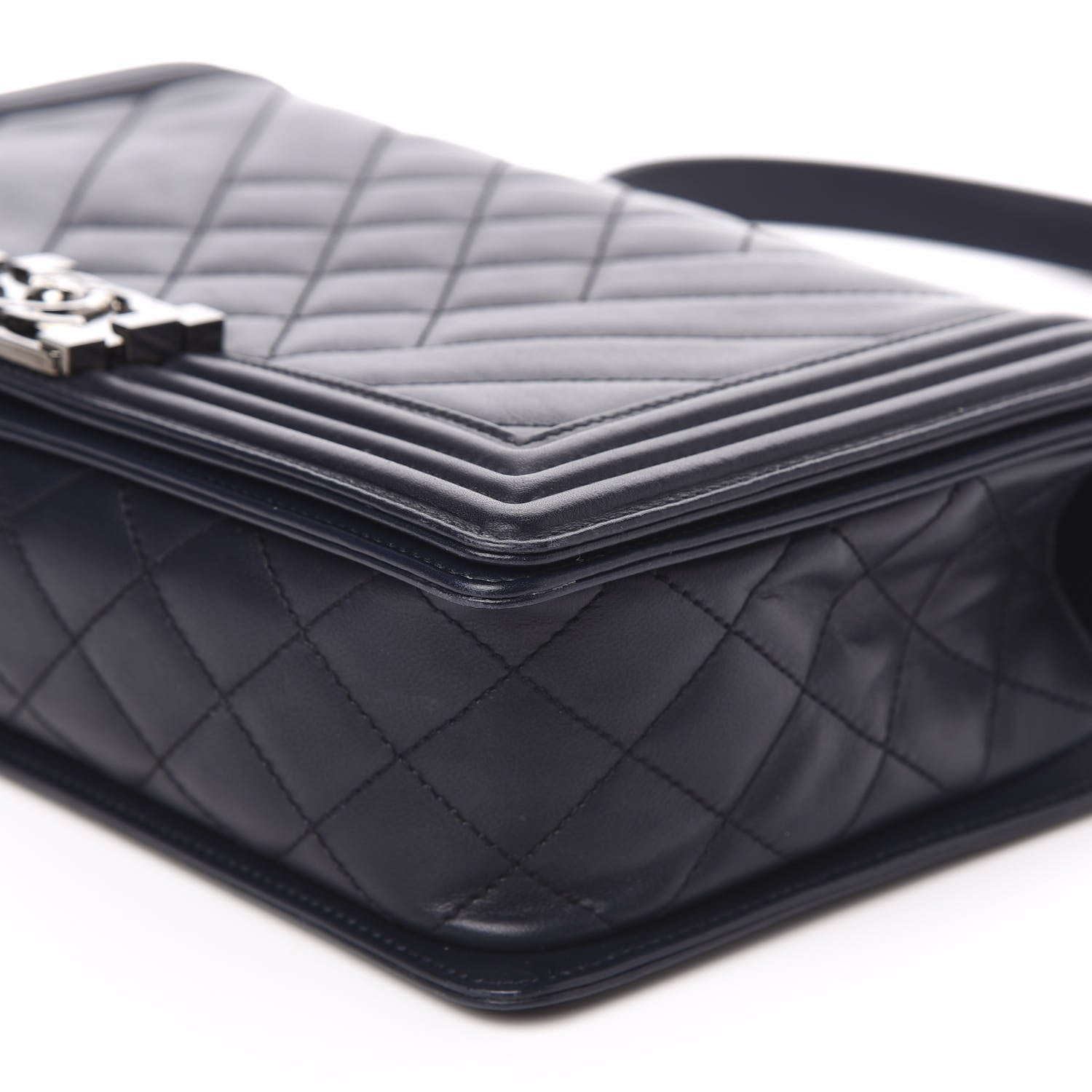 Chanel Calfskin Chevron Quilted New Medium Boy Flap Navy Blue 12 of 14