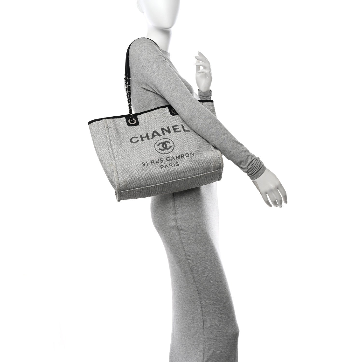 Chanel Woven Straw Raffia Small Deauville Tote Grey 2 of 10