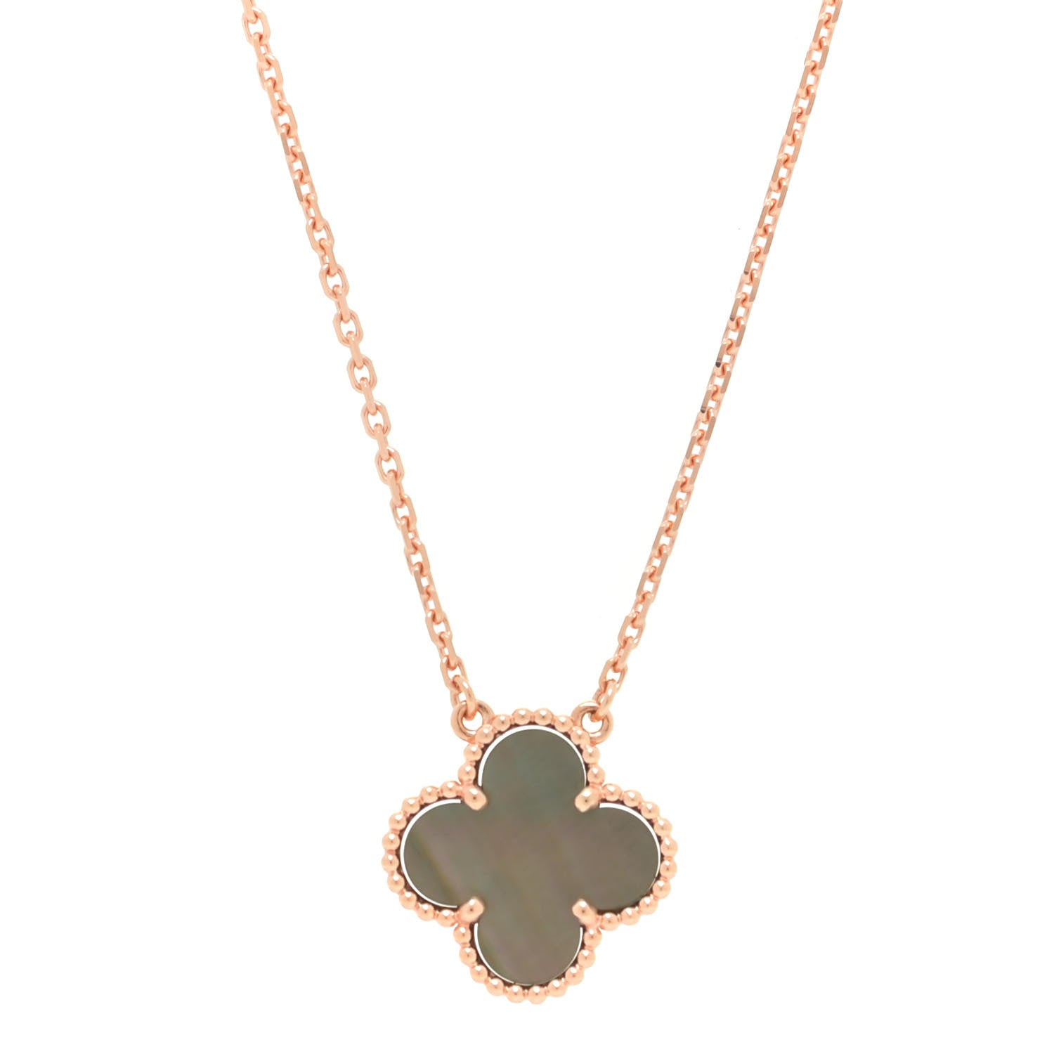 Van Cleef & Arpels 18K Rose Gold Gray Mother of Pearl Vintage Alhambra Pendant Necklace 4 of 6