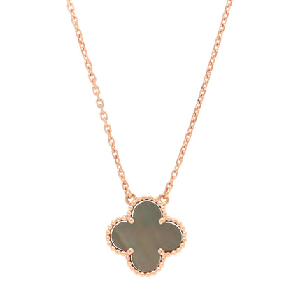 Van Cleef & Arpels 18K Rose Gold Gray Mother of Pearl Vintage Alhambra Pendant Necklace 4 of 6