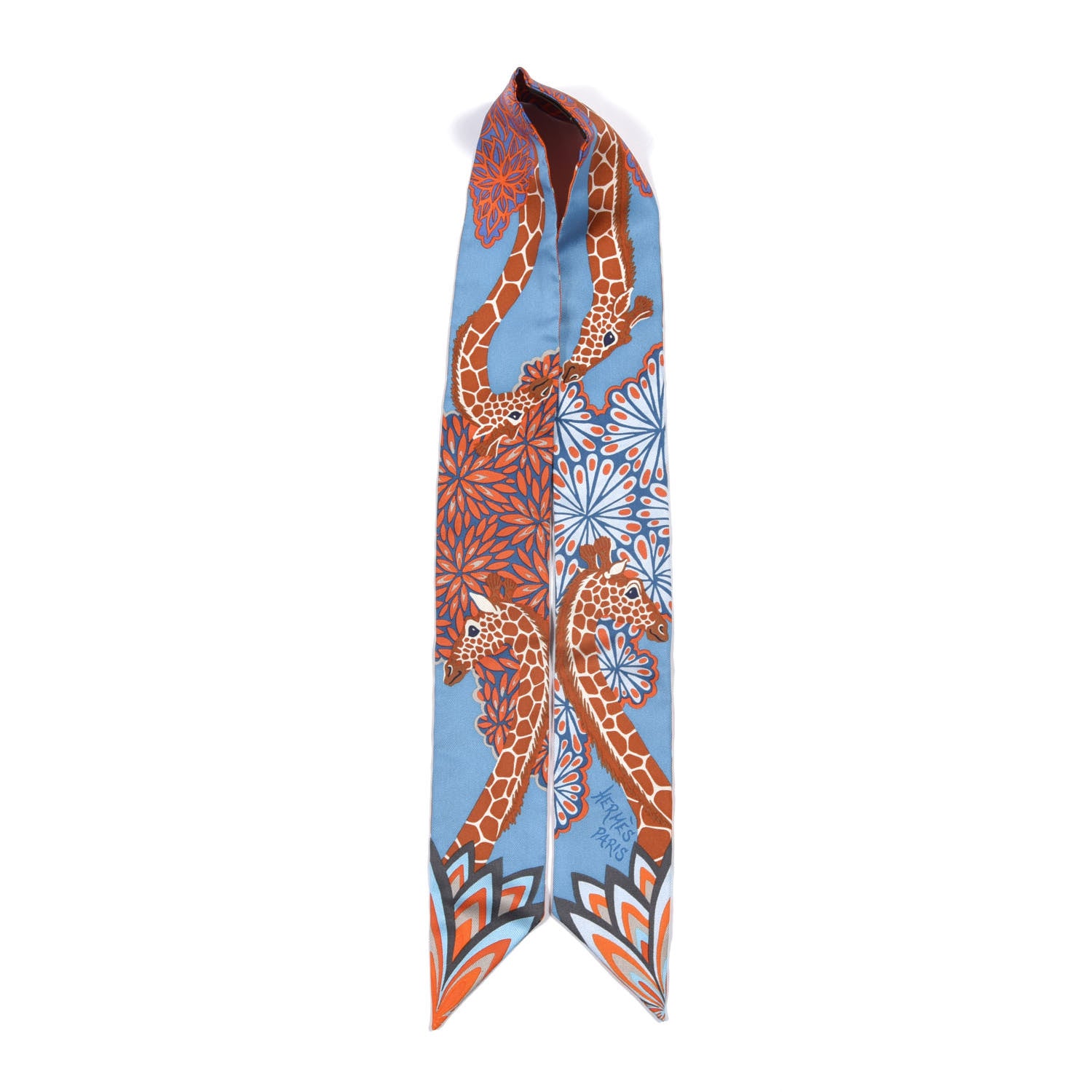 Hermes Silk The Three Graces Twilly Bleu Jean Orange Rouille 4 of 4