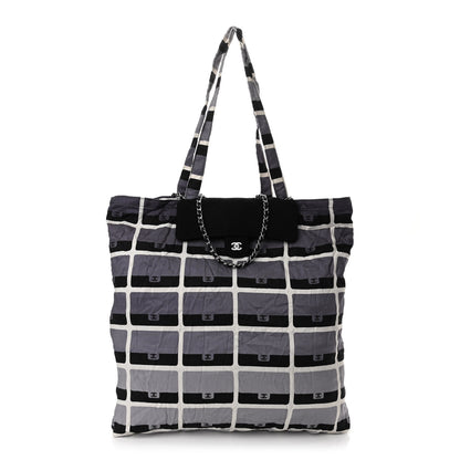 Chanel Jersey Fabric Quilted Foldable Tote With Chain Black Multicolor 2 of 25