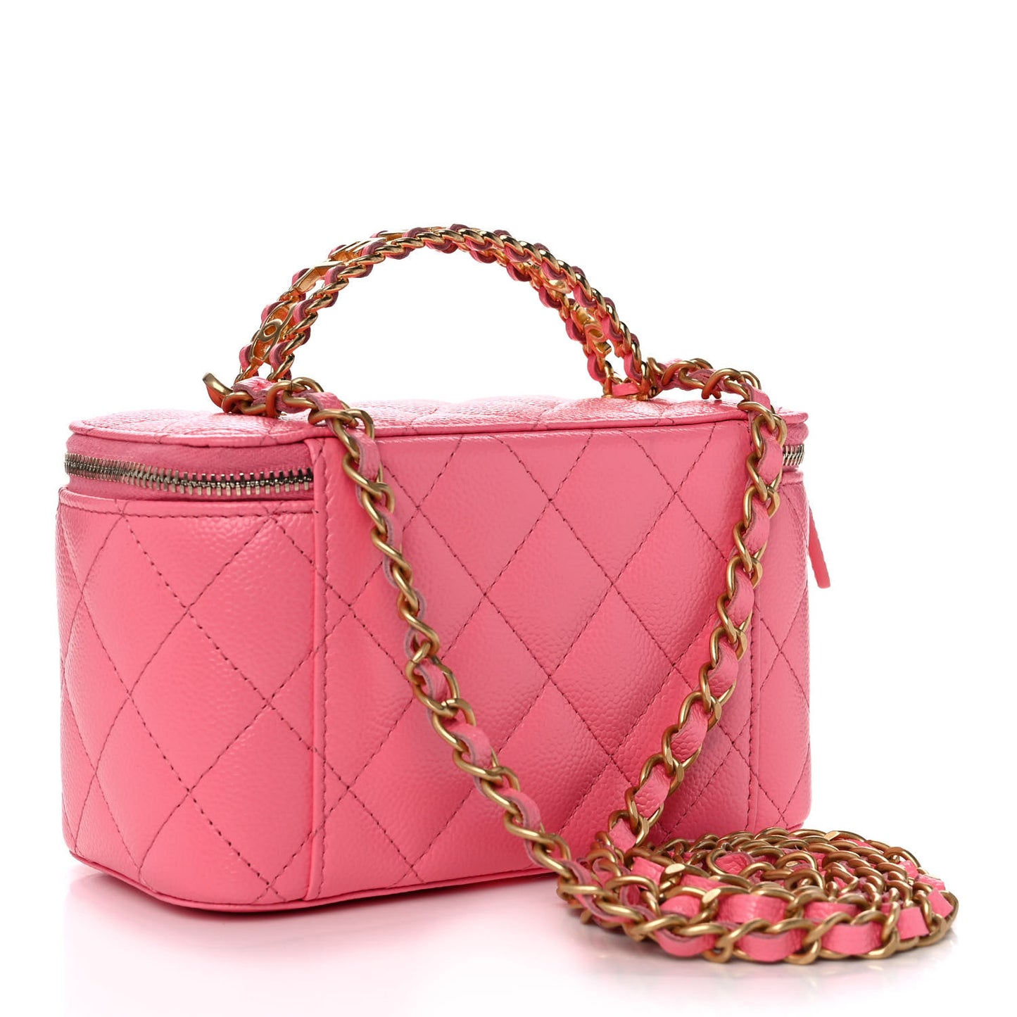 Shiny Caviar Quilted Pick Me Up Vanity Case Pink