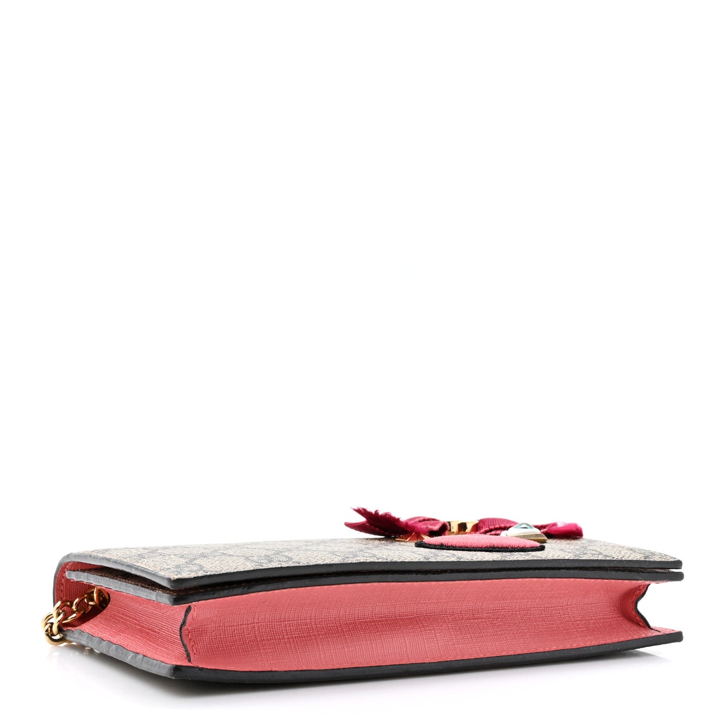GG Supreme Monogram Face Embroidered Chain Wallet Pink