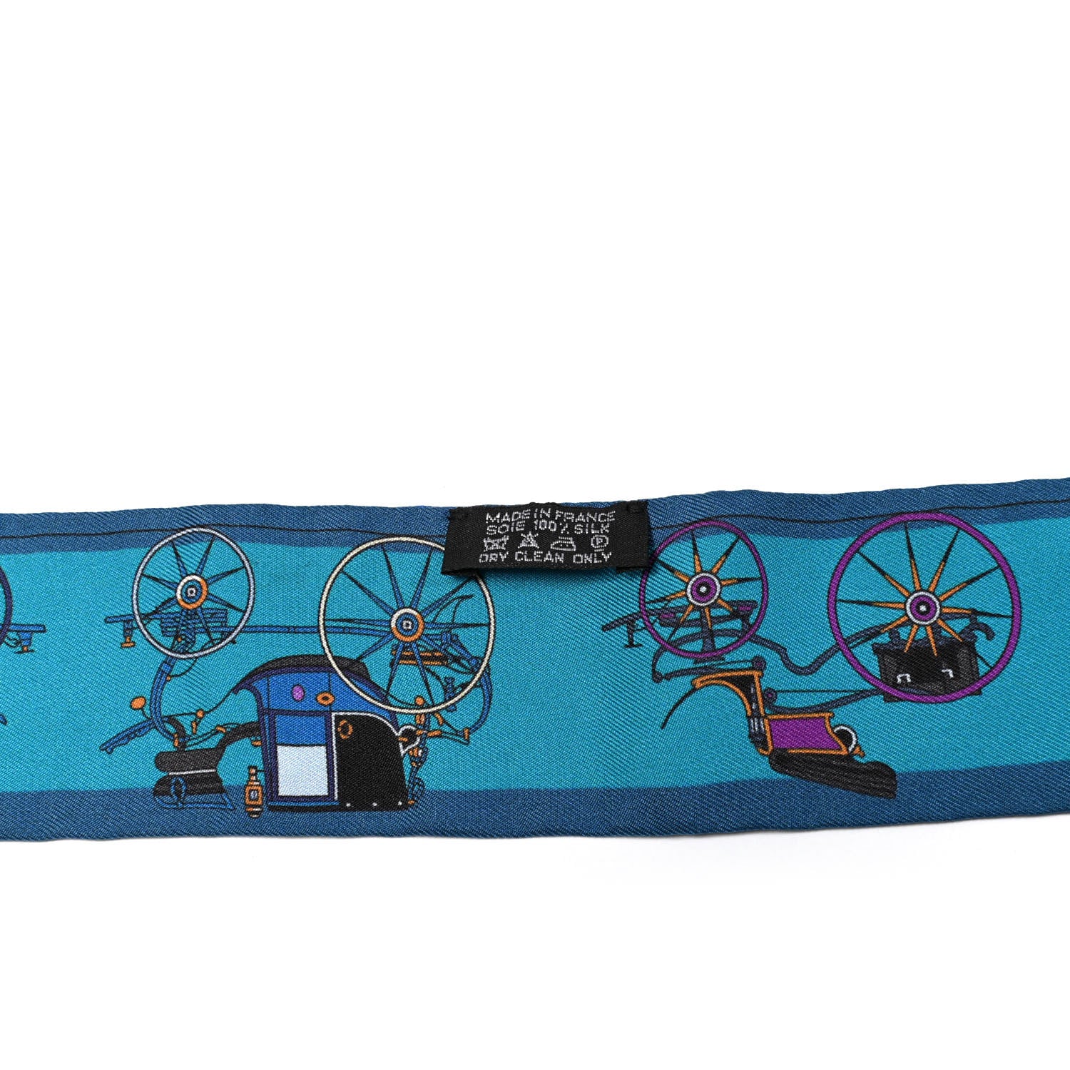 Hermes Silk Voitures Nouvelles Twilly Bleu Roy Canard Black 2 of 4