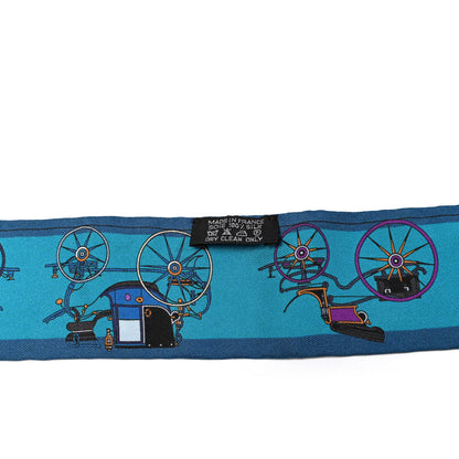 Hermes Silk Voitures Nouvelles Twilly Bleu Roy Canard Black 2 of 4