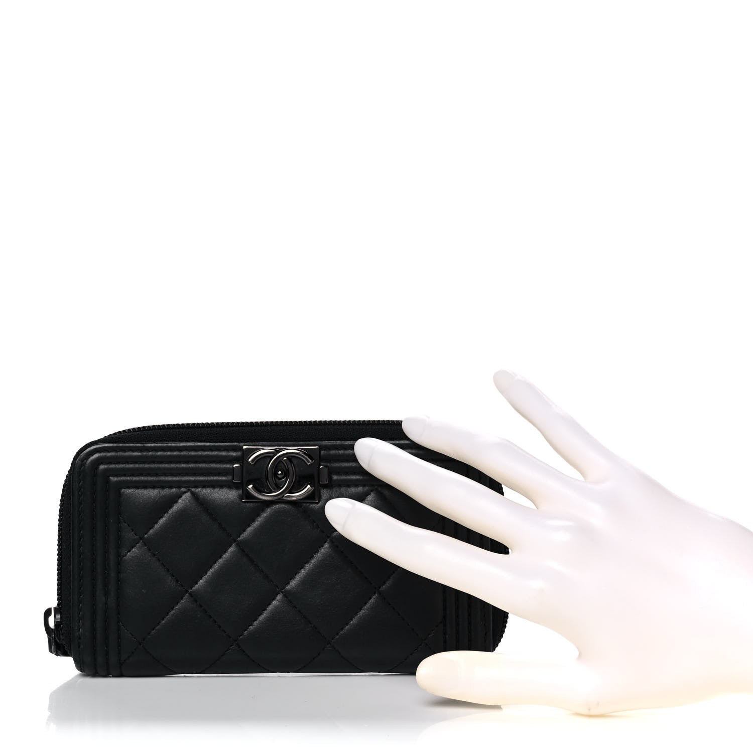 Chanel Lambskin Quilted Small Boy Zip Around Wallet Black 2 of 11
