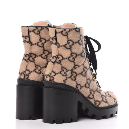 Gucci Covered Wool GG Monogram Womens Lace Up Combat Ankle Boots 39 Beige Ebony Black 4 of 14