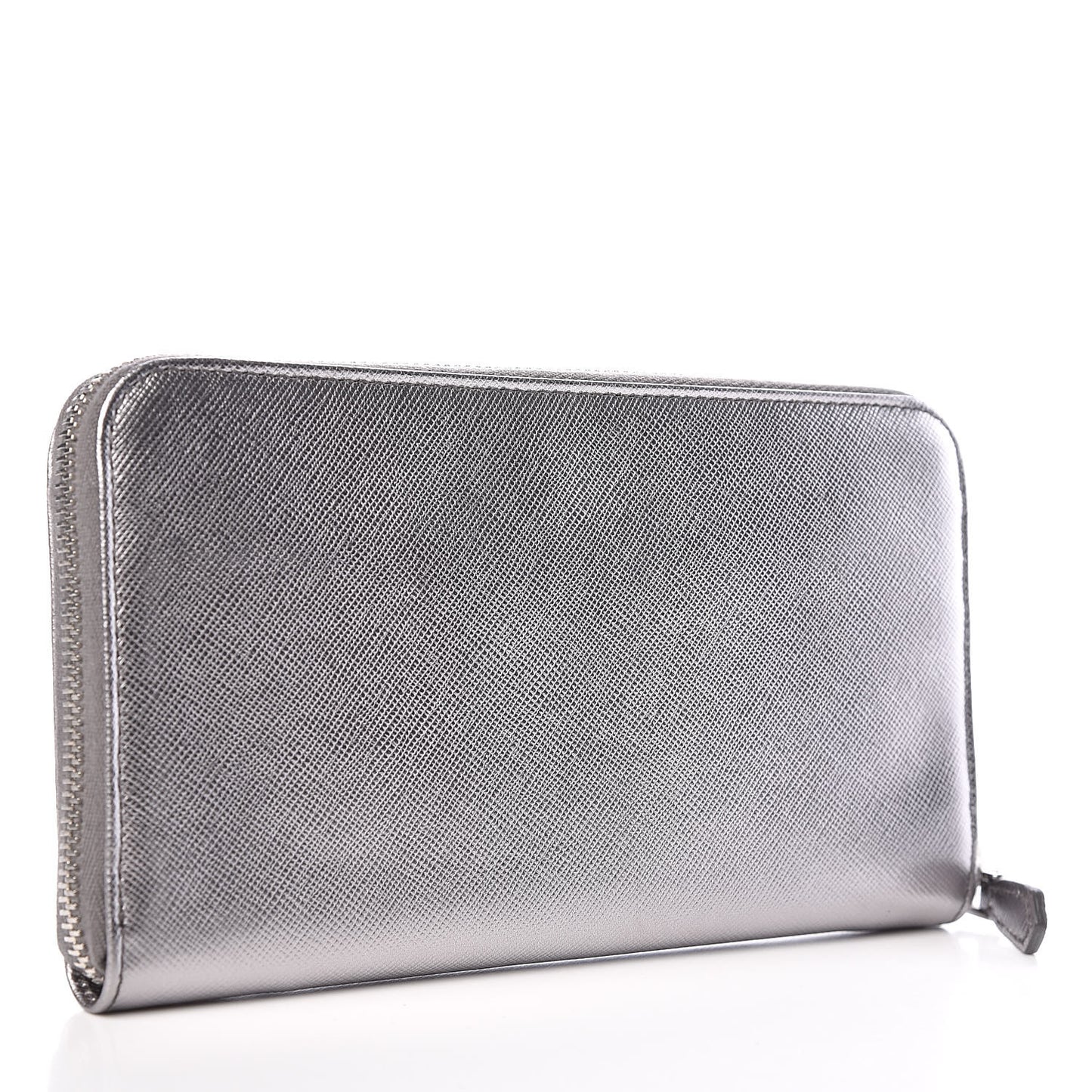 Saffiano Metal Zip Around Wallet Argento