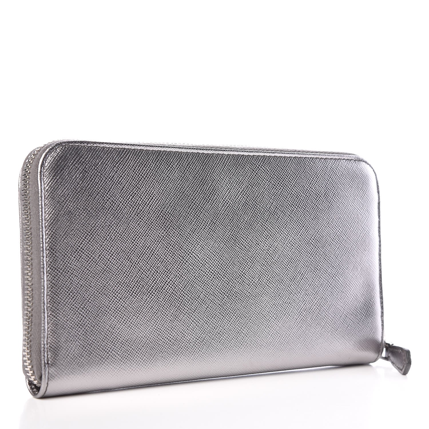 Prada Saffiano Metal Zip Around Wallet Argento 3 of 8