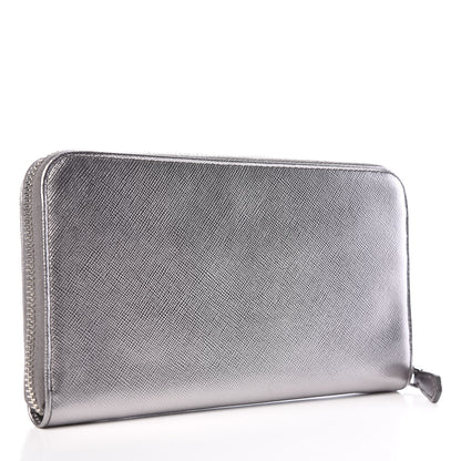 Prada Saffiano Metal Zip Around Wallet Argento 3 of 8