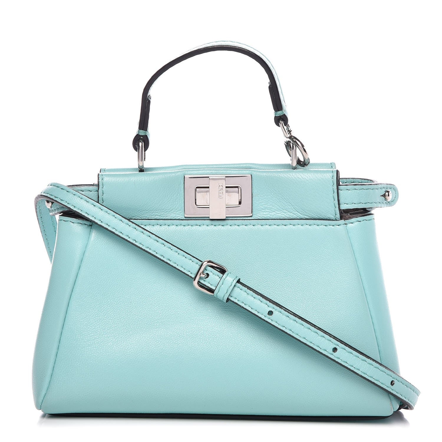 Fendi Shiny Nappa Micro Peekaboo Iconic Satchel Turchese Egiz 1 of 8