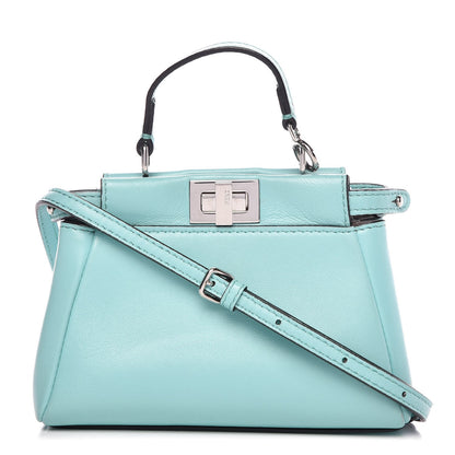 Fendi Shiny Nappa Micro Peekaboo Iconic Satchel Turchese Egiz 1 of 8