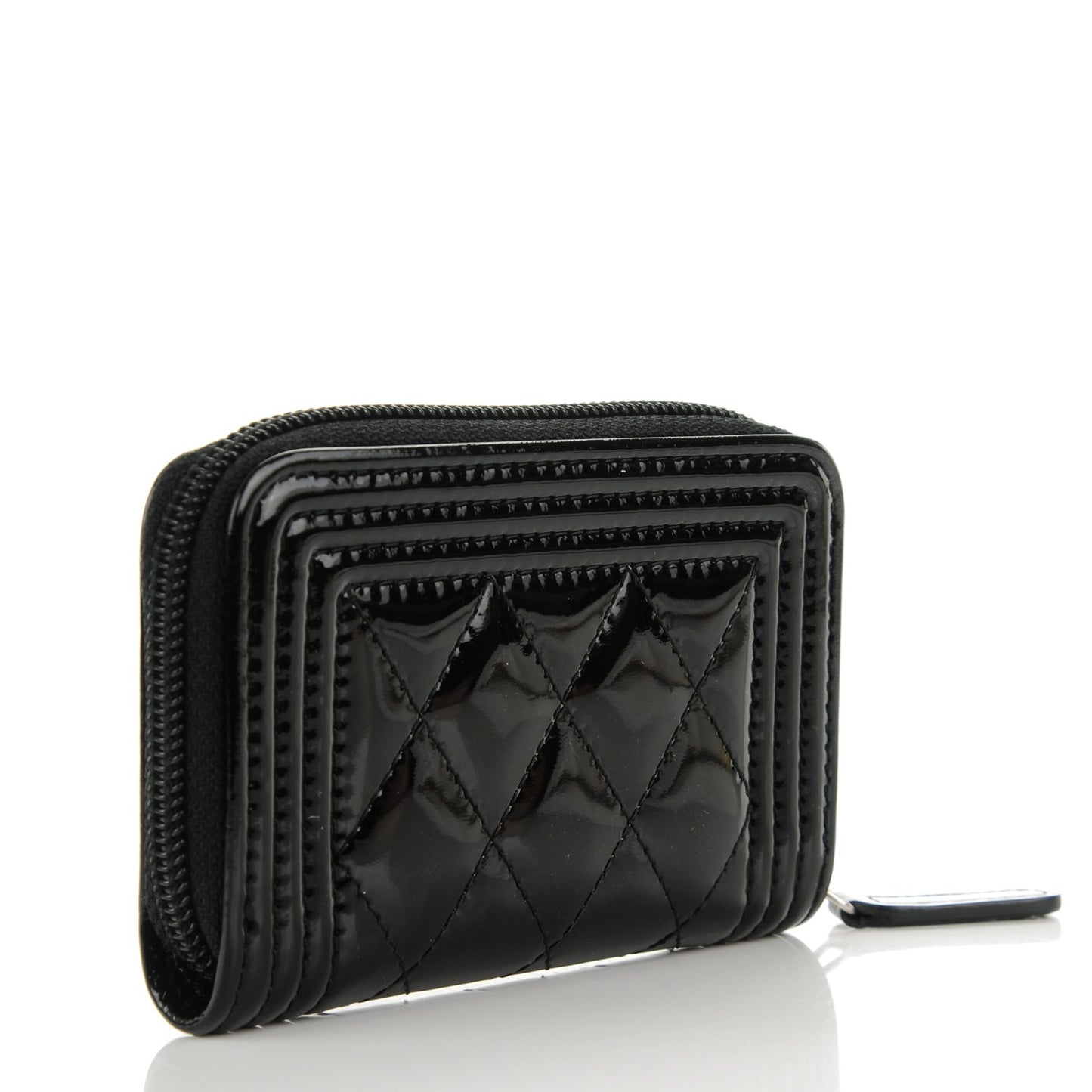 Patent Quilted Boy Zip Around Coin Purse Wallet Black
