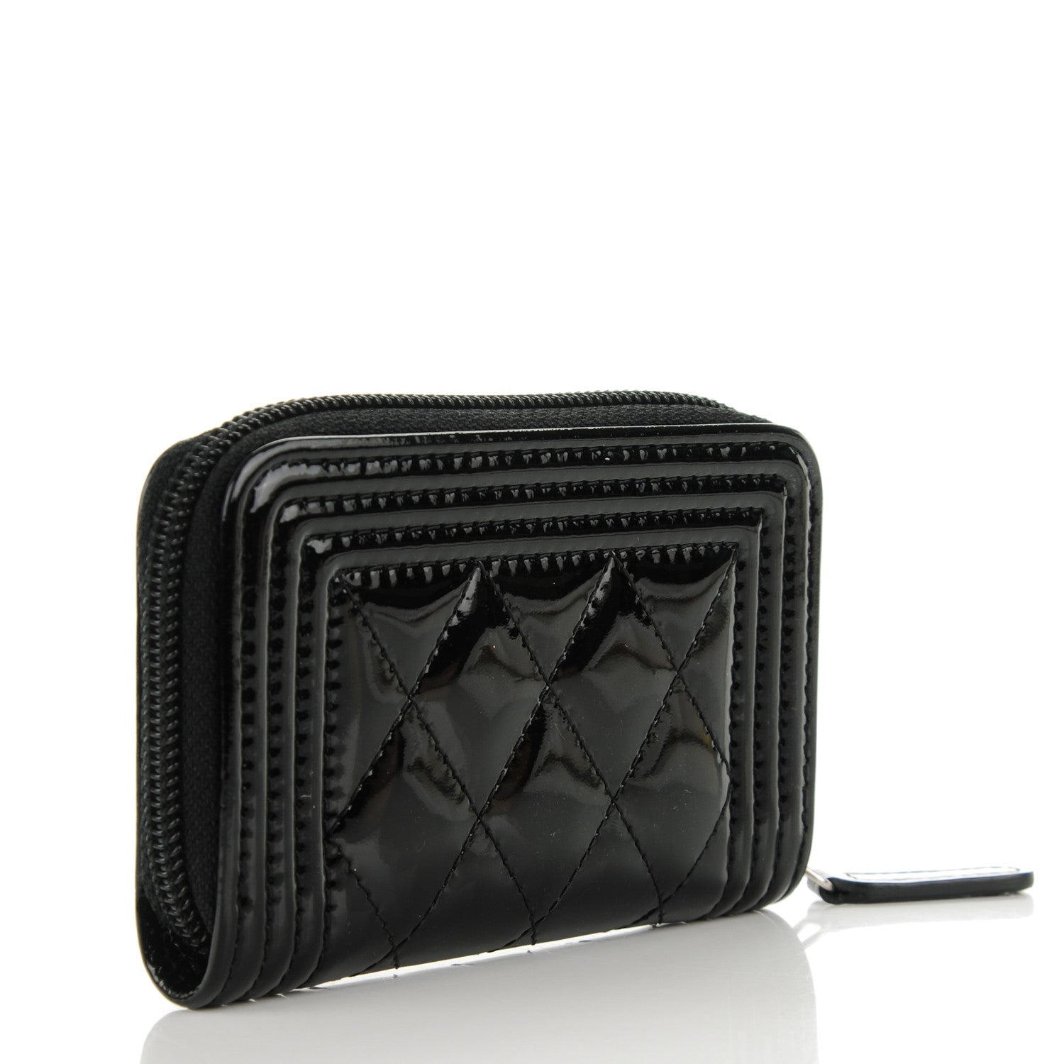 Chanel Patent Quilted Boy Zip Around Coin Purse Wallet Black 3 of 7