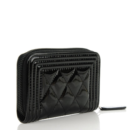 Chanel Patent Quilted Boy Zip Around Coin Purse Wallet Black 3 of 7