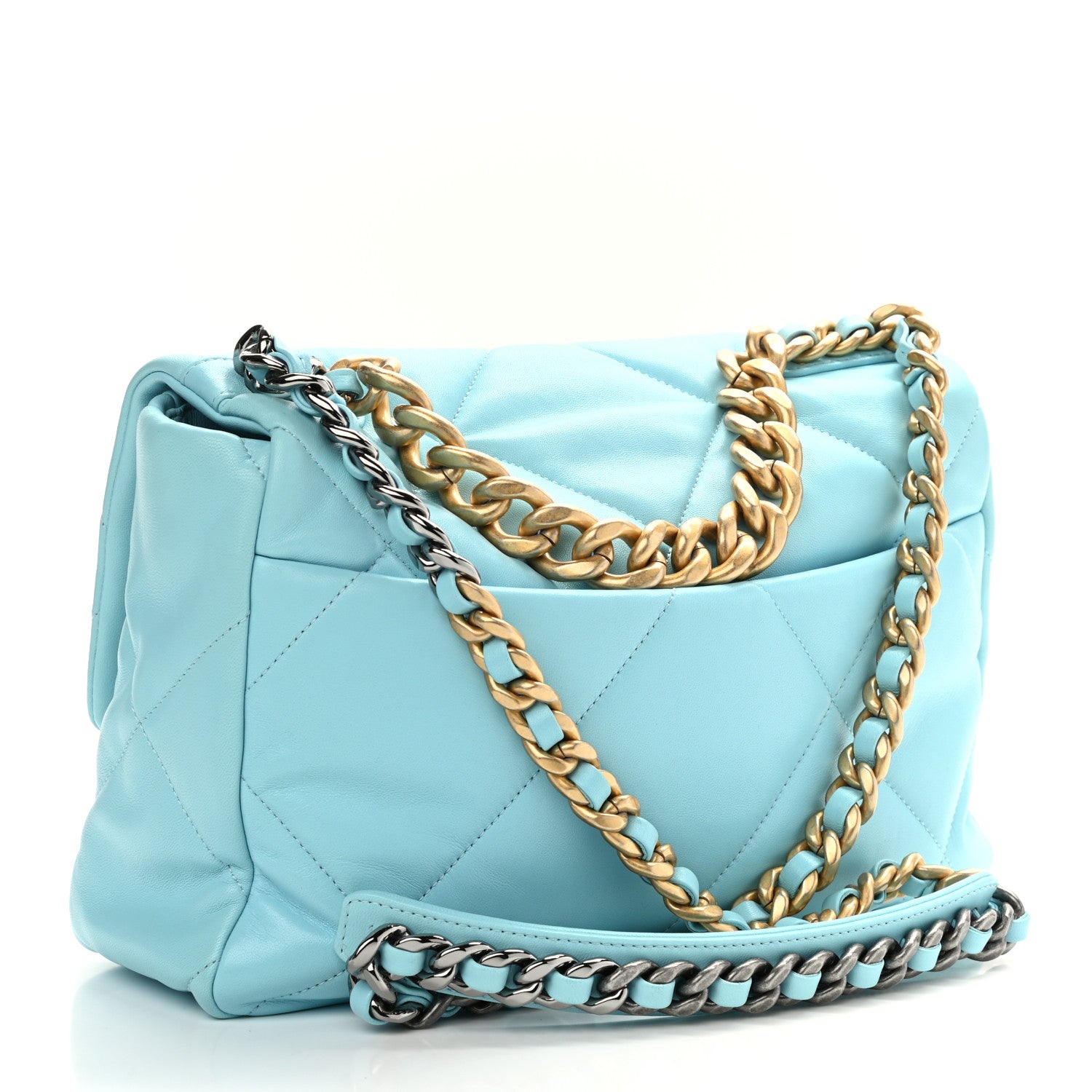 Chanel Shiny Lambskin Quilted Large Chanel 19 Flap Light Blue 3 of 12