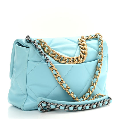 Chanel Shiny Lambskin Quilted Large Chanel 19 Flap Light Blue 3 of 12