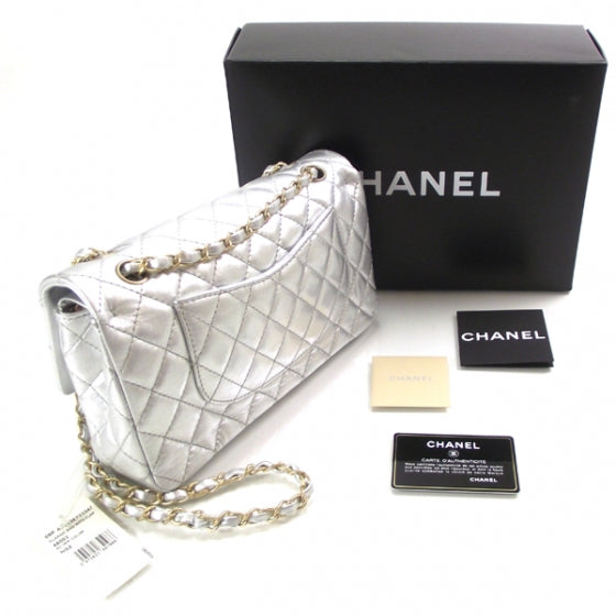 Lambskin Medium Double Flap Matte Silver